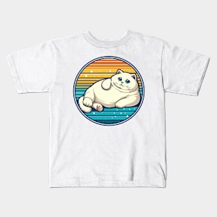 Thick Fat White Cat with Blue Eyes Kids T-Shirt